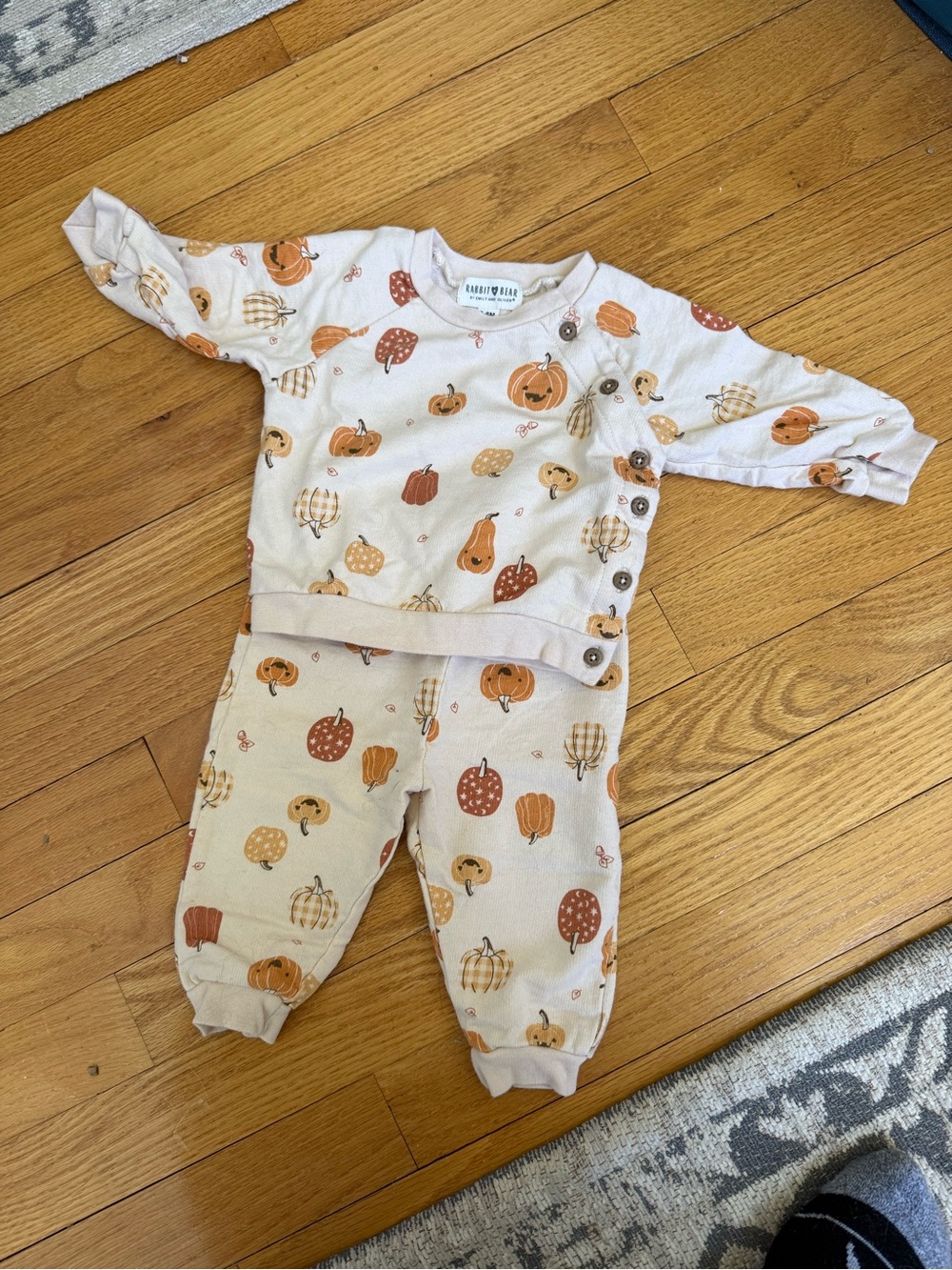 Rabbit + Bear Pumpkin Print Baby Two-Piece Set, 3-6 months